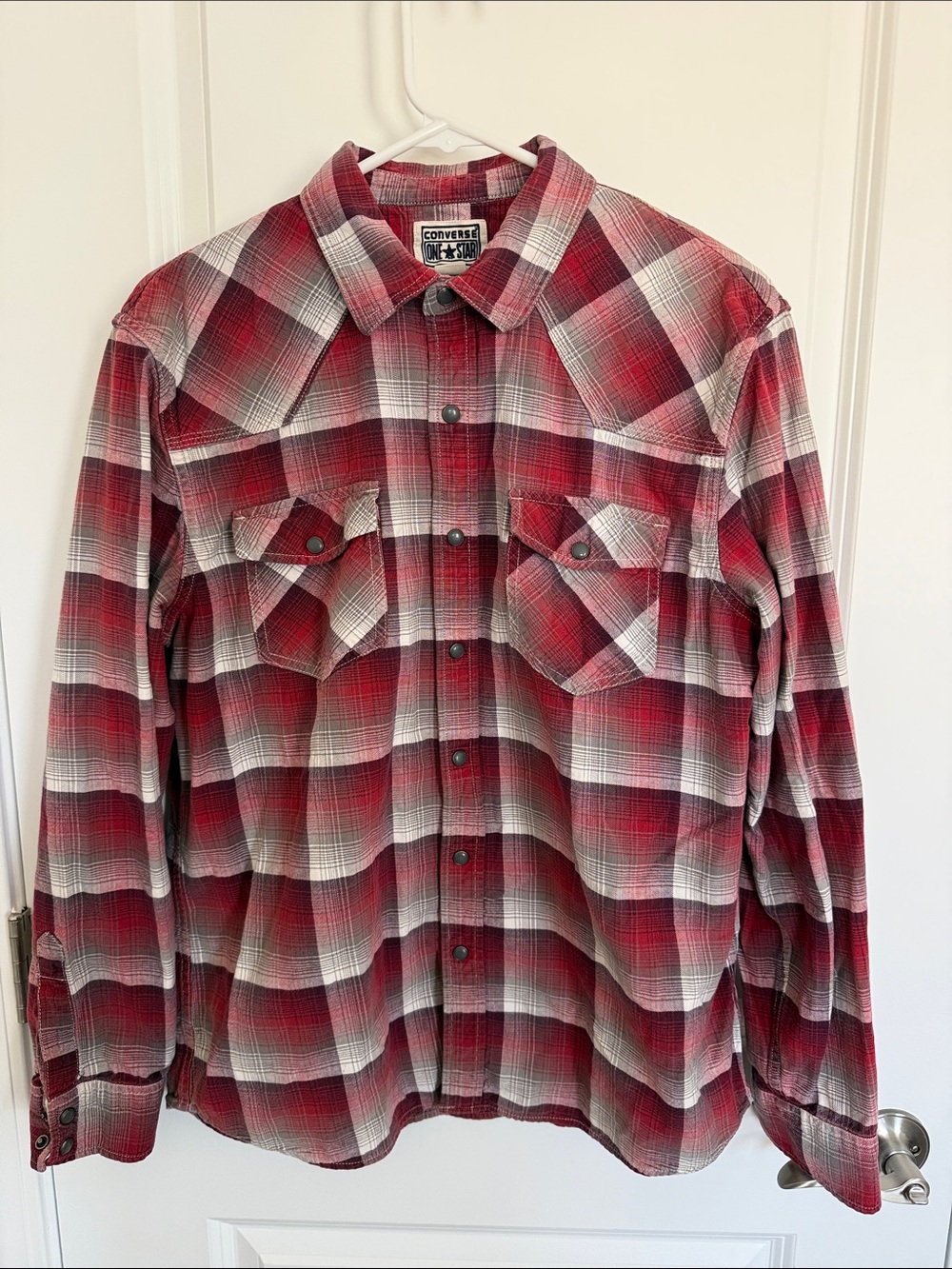 Converse Red and White Plaid Button-Up Shirt